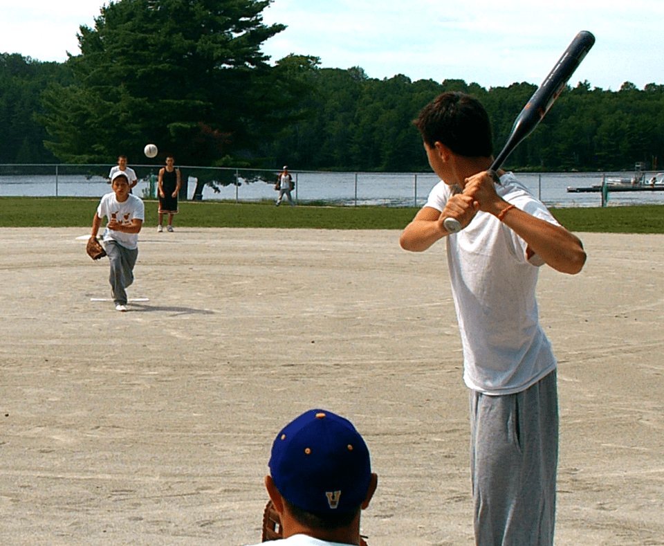 Campers playing baseball at Camp Tamarack