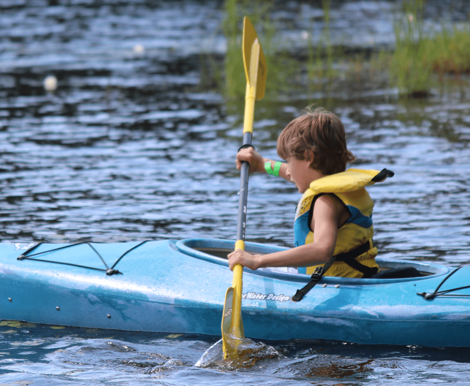 Child canoeing on the lake